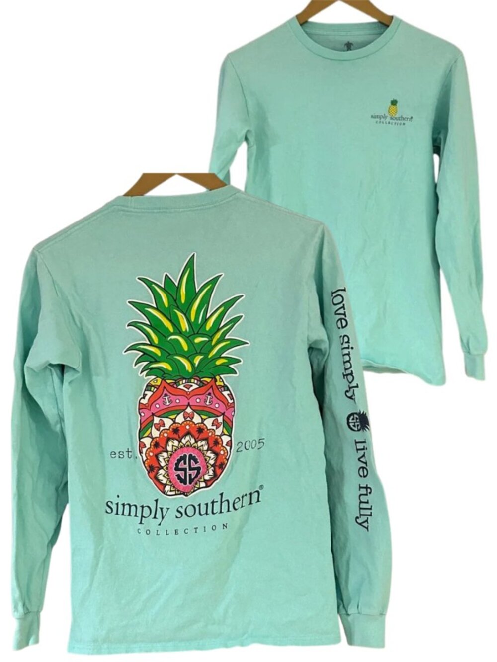 3/$18 Simply Southern Mint Long Sleeve Tee Pineapple Graphic Shirt